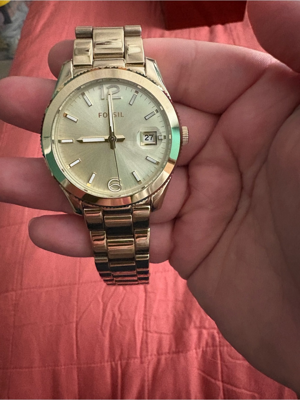 Fossil Gold-Tone Link Bracelet Watch with Date Window